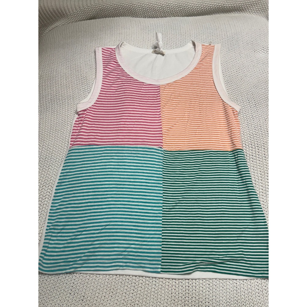Bibi Womens Colorblock Striped Tank Top Multi Color Sleeveless Scoop Neck M